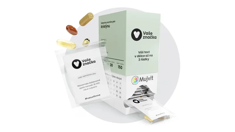 Vitamínové balíčky pro zaměstnance, mix vše v jednom sáčku s vlastním designem krabičky a jménem
